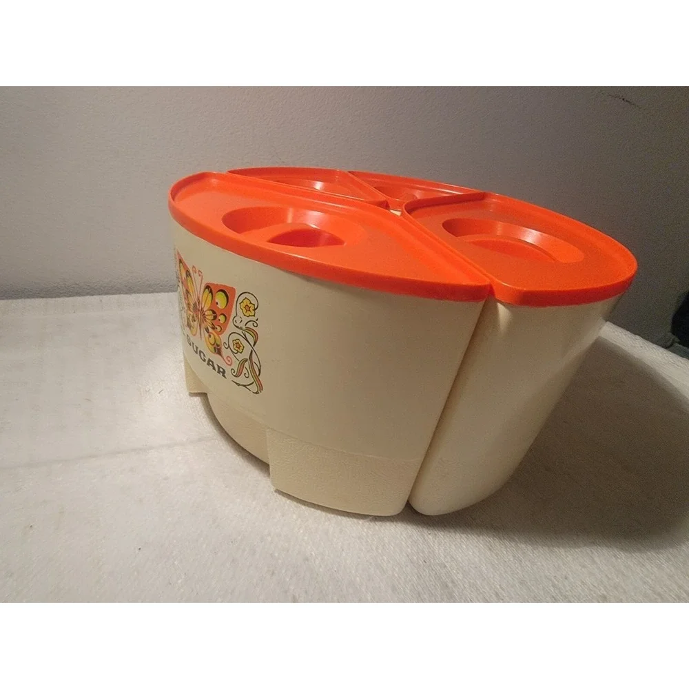 STERILITE‎ -TEA ,COFFEE , SUGAR FLOUR SET  BUTTERFLY MOTIF with Lids VINTAGE 60s